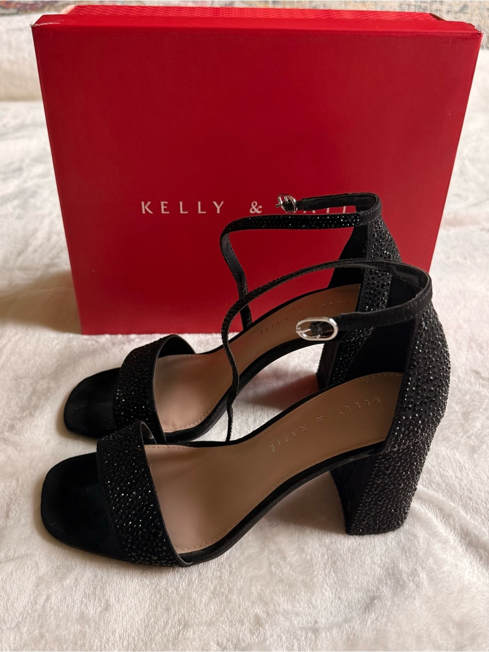 Kelly & Katie Black Embellished Block Heels - Picture 2 of 7